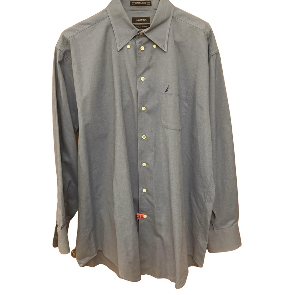 Nautica blue button-down dress shirt vintage Oxford collection size 17.5 34/35 - Picture 2 of 4
